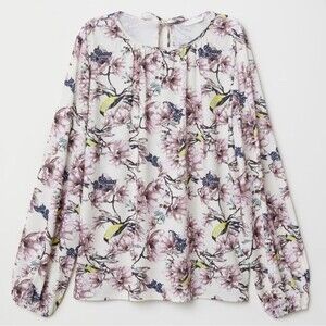 H&M floral birds and butterflies blouse top size small